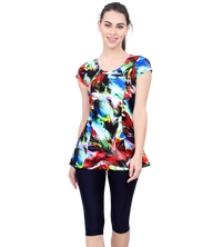 LACTRA U-BACK SWIMDRESS SLEEVE WITH CONTRAST KNEE LEG