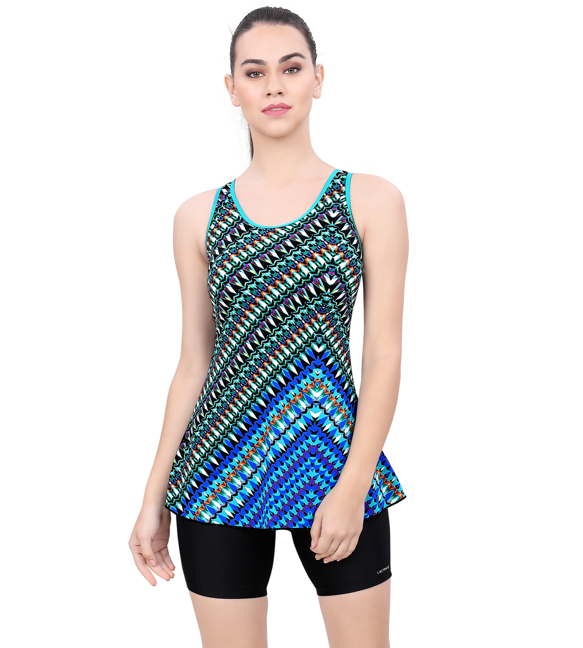 U-BACK SWIMDRESS PRITED PANEL WITH BOYLEG