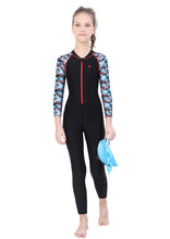 Load image into Gallery viewer, FRONT ZIP FULL BODYSUIT WITH PRINTED SLEEVE.