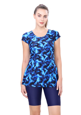 U-BACK SWIMDRESS (SLEEVE WITH CONTRAST UPPER KNEE LEG)