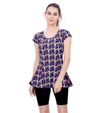 U BACK PRINTED SWIMDRESS (SLEEVE WITH CONTRAST UPPER KNEE LEG)