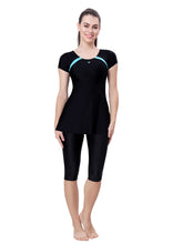 Load image into Gallery viewer, U- BACK SWIMDRESS ( SLEEVE WITH CONTRAST SIDE PANEL, KNEE LEG)