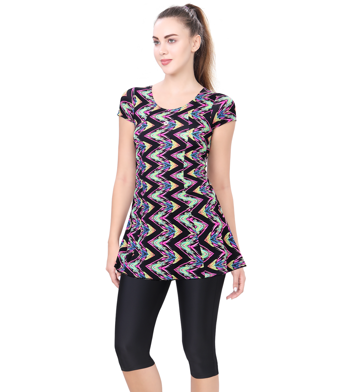 LACTRA U-BACK SWIMDRESS SLEEVE WITH CONTRAST KNEE LEG
