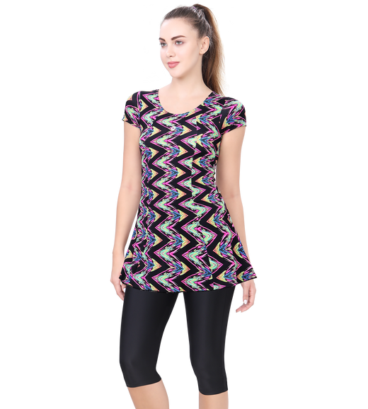 LACTRA U-BACK SWIMDRESS SLEEVE WITH CONTRAST KNEE LEG