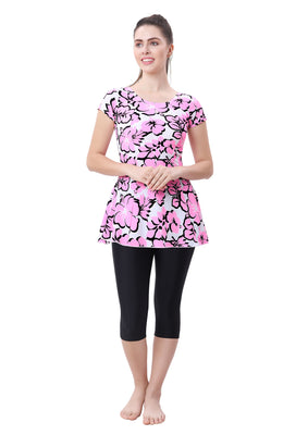 2 PIECE SWIMDRESS ( SLEEVE WITH CONTRAST KNEE LEG)