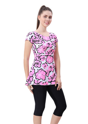 2 PIECE SWIMDRESS ( SLEEVE WITH CONTRAST KNEE LEG)