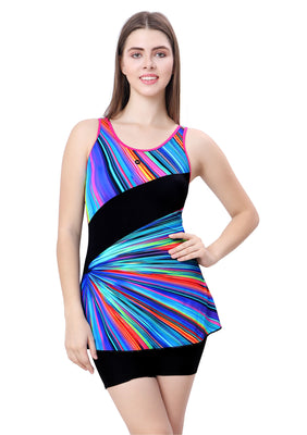 U-BACK SWIMDRESS (PRITED PANEL WITH BOYLEG)