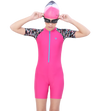 LACTRA SWIMDRESS FRONT ZIP AND PRINTED HALF SLEEVE - D.PINK