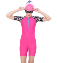 LACTRA SWIMDRESS FRONT ZIP AND PRINTED HALF SLEEVE