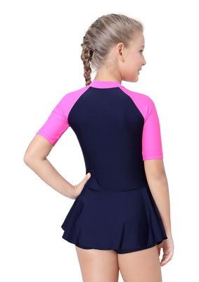 Close Back swimdress ( contrast Sleeve and front zip )