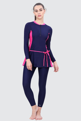 2 PIECE FULL BODYSUIT (FRONT ZIP WITH CONTRAST PANEL)