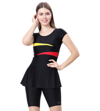 LACTRA U-BACK SWIMDRESS SLEEVE WITH CONTRAST SIDE PANEL, KNEE  LEG