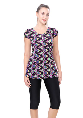 U-BACK SWIMDRESS (SLEEVE WITH CONTRAST KNEE LEG)