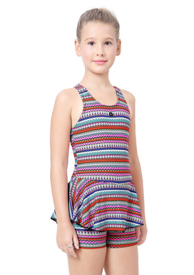 RECER-BACK SWIMDRESS ALL OVER PRINTED WITH BOYLEG