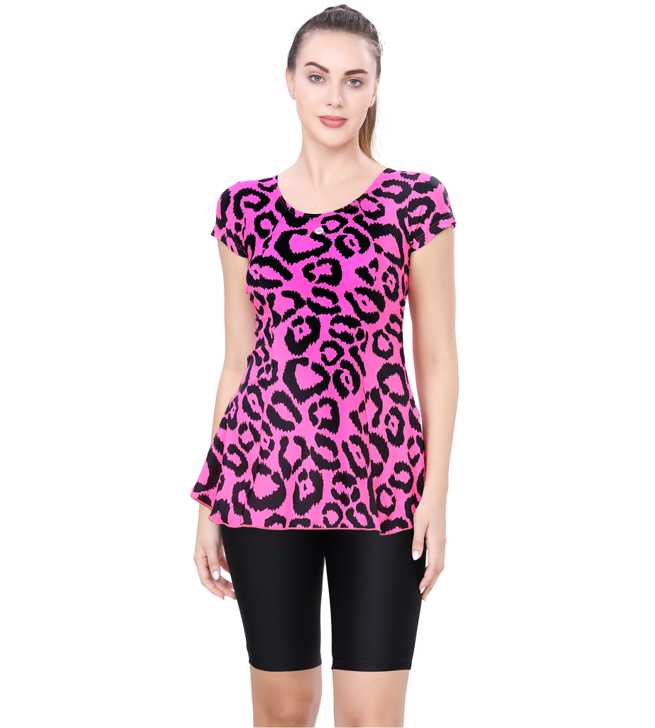 U BACK PRINTED SWIMDRESS (SLEEVE WITH CONTRAST UPPER KNEE LEG)