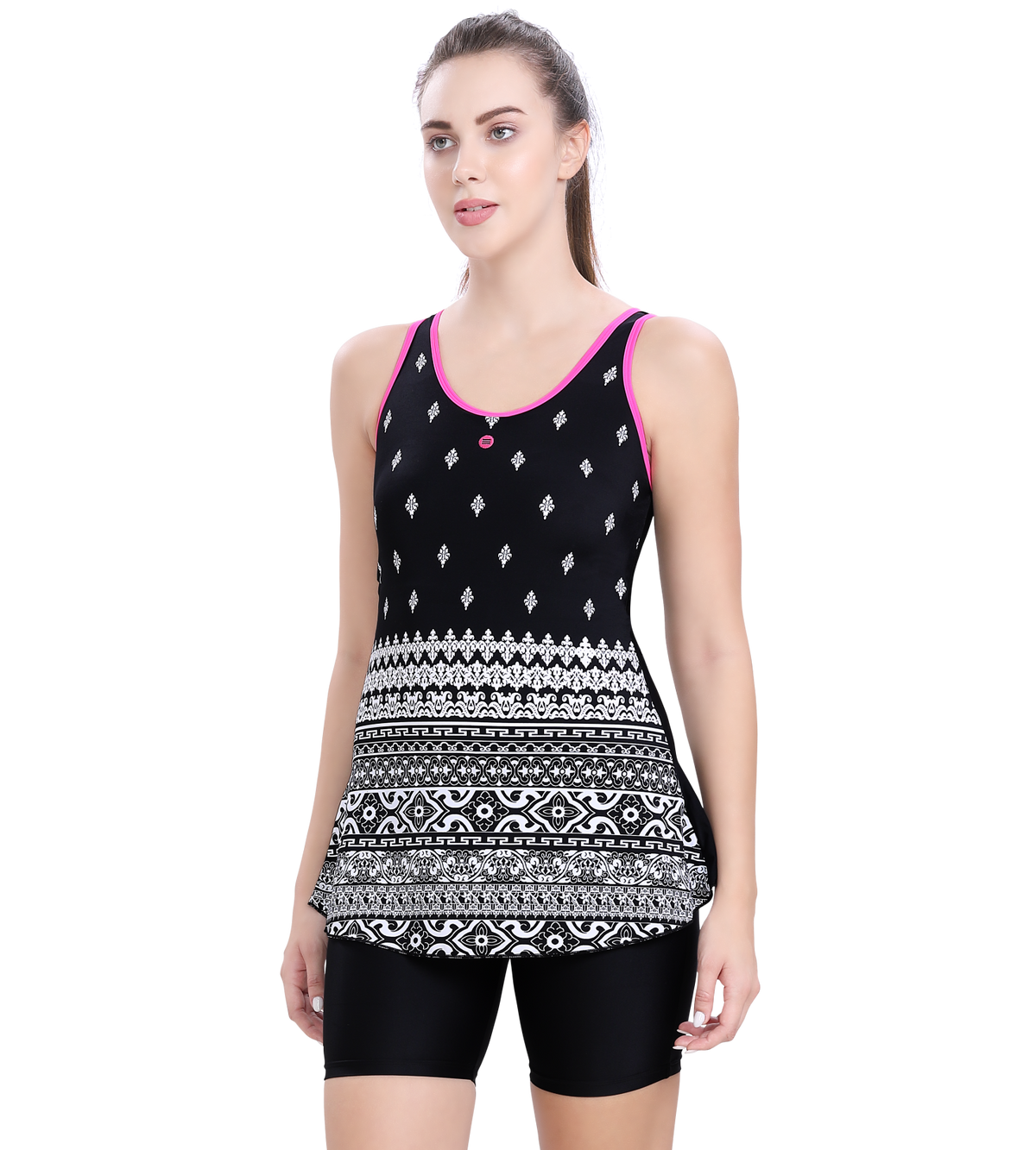 U-BACK SWIMDRESS PRITED PANEL WITH BOYLEG