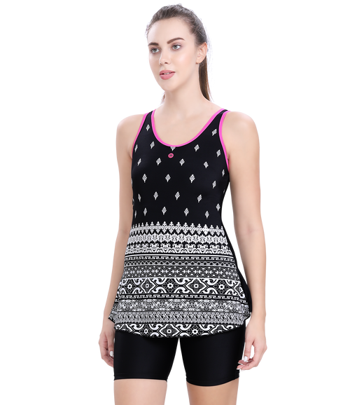 U-BACK SWIMDRESS PRITED PANEL WITH BOYLEG