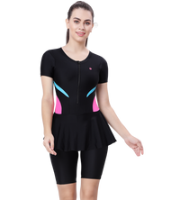 LACTRA UPPER KNEE LEG SUIT FRONT ZIP WITH CONTRAST SIDE PANEL