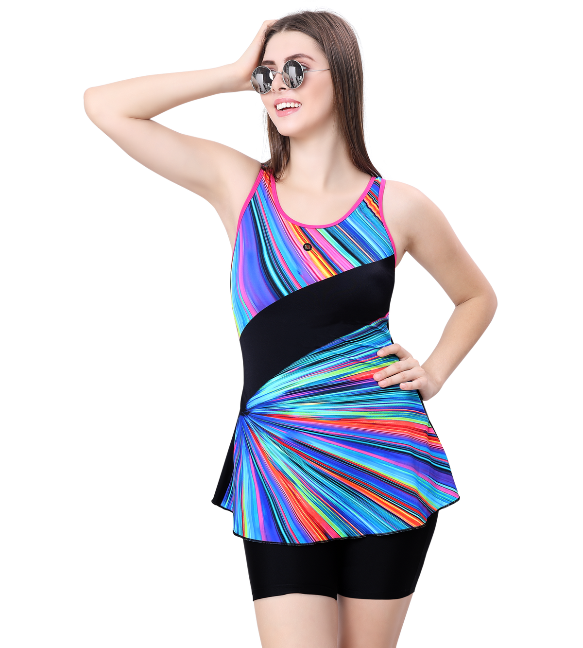 U-BACK SWIMDRESS PRITED PANEL WITH BOYLEG