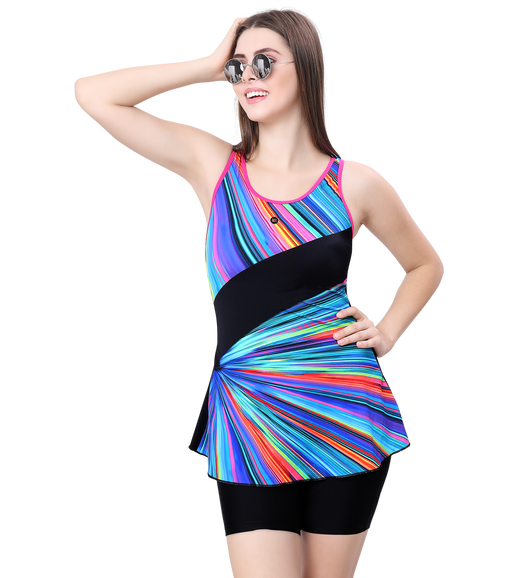 U-BACK SWIMDRESS PRINTED PANEL WITH BOYLEG