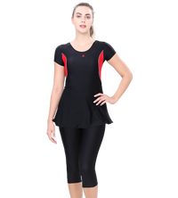LACTRA U-BACK SWIMDRESS SLEEVE WITH CONTRAST SIDE PANEL, KNEE  LEG