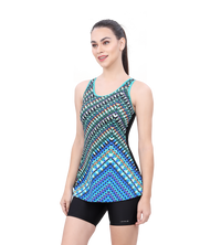 U-BACK SWIMDRESS PRITED PANEL WITH BOYLEG
