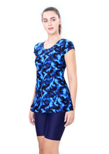 Load image into Gallery viewer, U-BACK SWIMDRESS (SLEEVE WITH CONTRAST UPPER KNEE LEG)