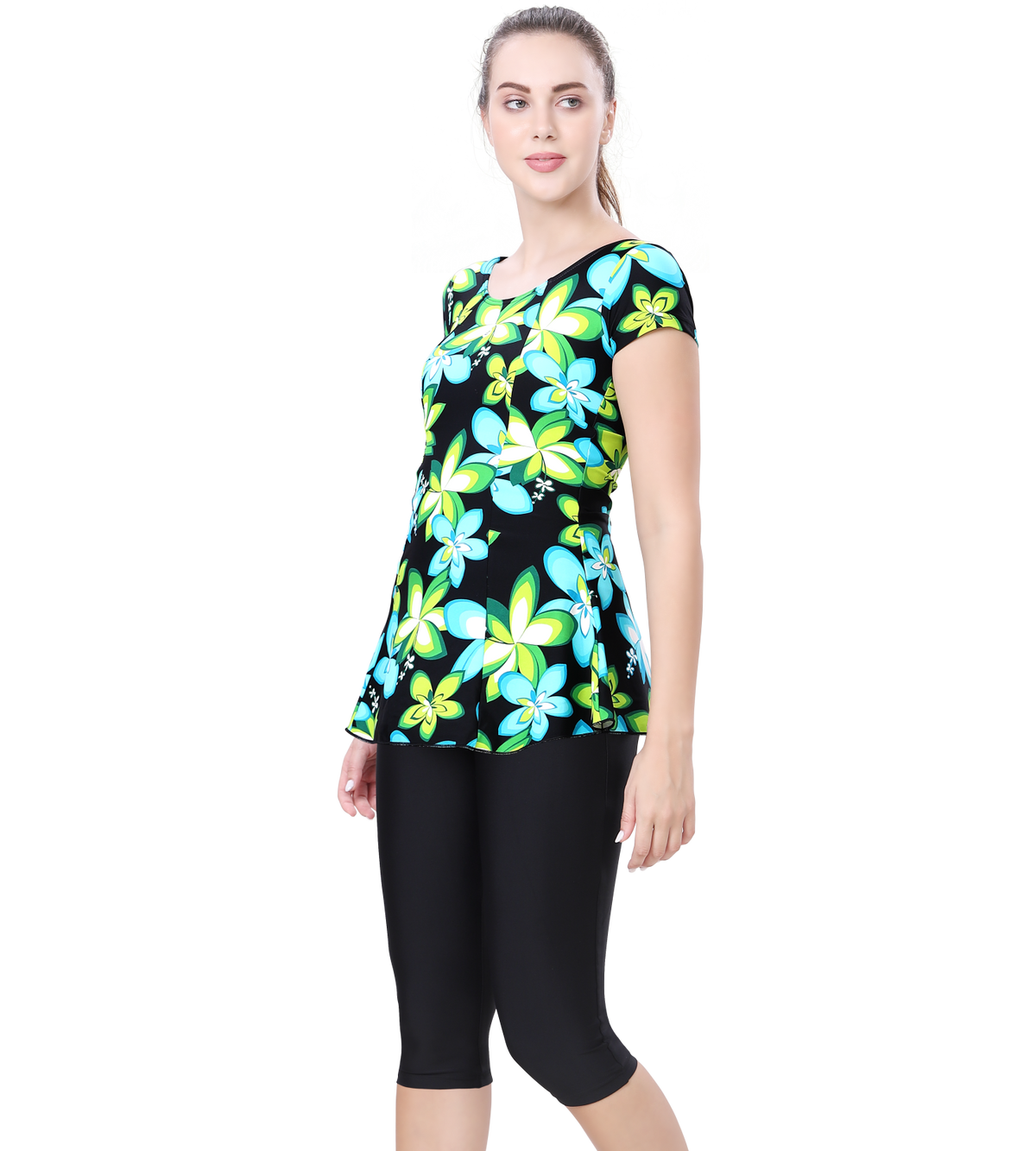LACTRA U-BACK SWIMDRESS SLEEVE WITH CONTRAST KNEE LEG