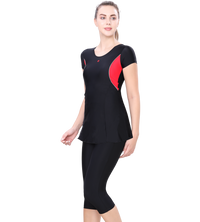 LACTRA U-BACK SWIMDRESS SLEEVE WITH CONTRAST SIDE PANEL, KNEE  LEG