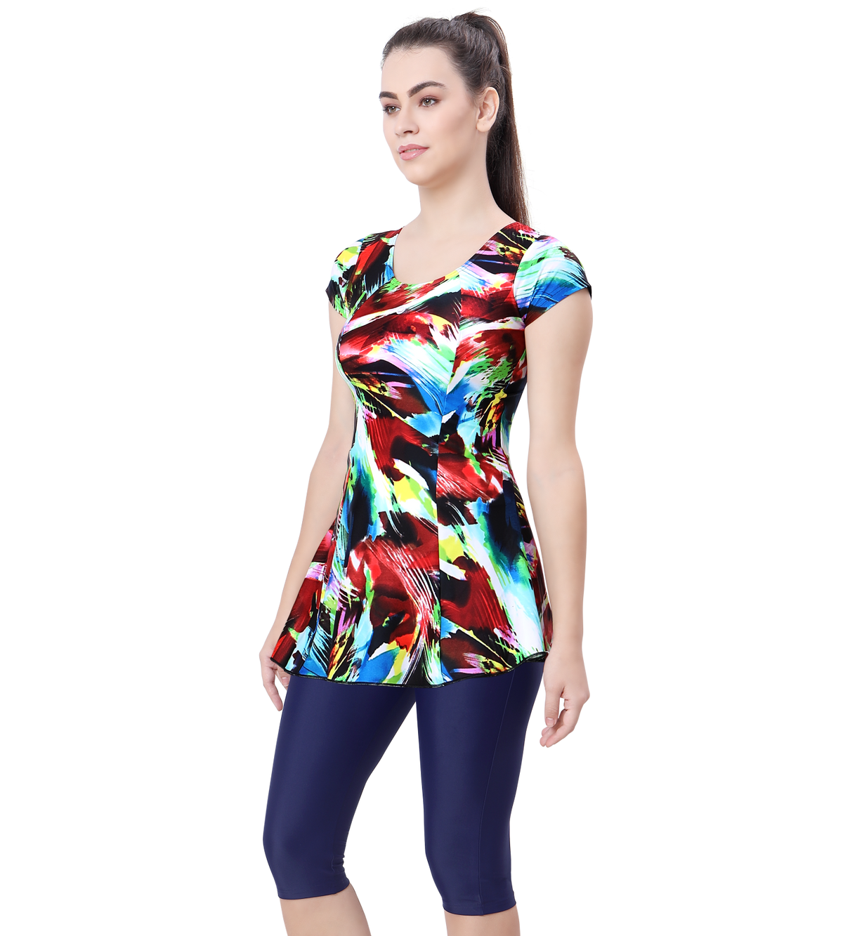 LACTRA U-BACK SWIMDRESS SLEEVE WITH CONTRAST KNEE LEG