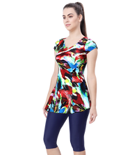 LACTRA U-BACK SWIMDRESS SLEEVE WITH CONTRAST KNEE LEG