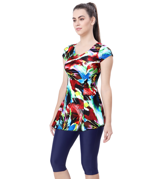 LACTRA U-BACK SWIMDRESS SLEEVE WITH CONTRAST KNEE LEG