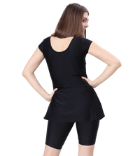 LACTRA U-BACK SWIMDRESS SLEEVE WITH CONTRAST SIDE PANEL, KNEE  LEG