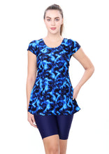 Load image into Gallery viewer, U-BACK SWIMDRESS (SLEEVE WITH CONTRAST UPPER KNEE LEG)
