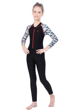 Load image into Gallery viewer, FRONT ZIP FULL BODYSUIT WITH PRINTED SLEEVE.