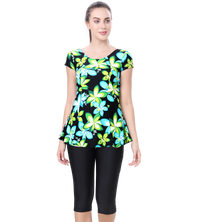 LACTRA U-BACK SWIMDRESS SLEEVE WITH CONTRAST KNEE LEG