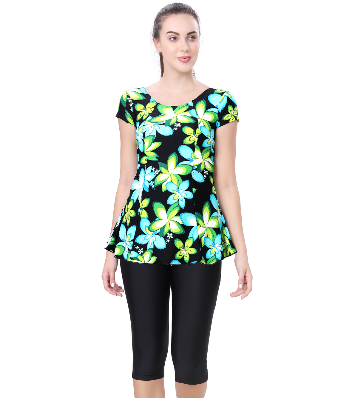 LACTRA U-BACK SWIMDRESS SLEEVE WITH CONTRAST KNEE LEG