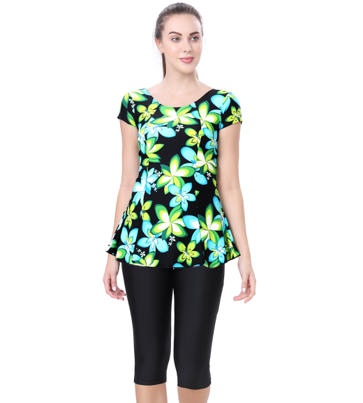 LACTRA U-BACK SWIMDRESS SLEEVE WITH CONTRAST KNEE LEG