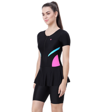 LACTRA UPPER KNEE LEG SUIT FRONT ZIP WITH CONTRAST SIDE PANEL