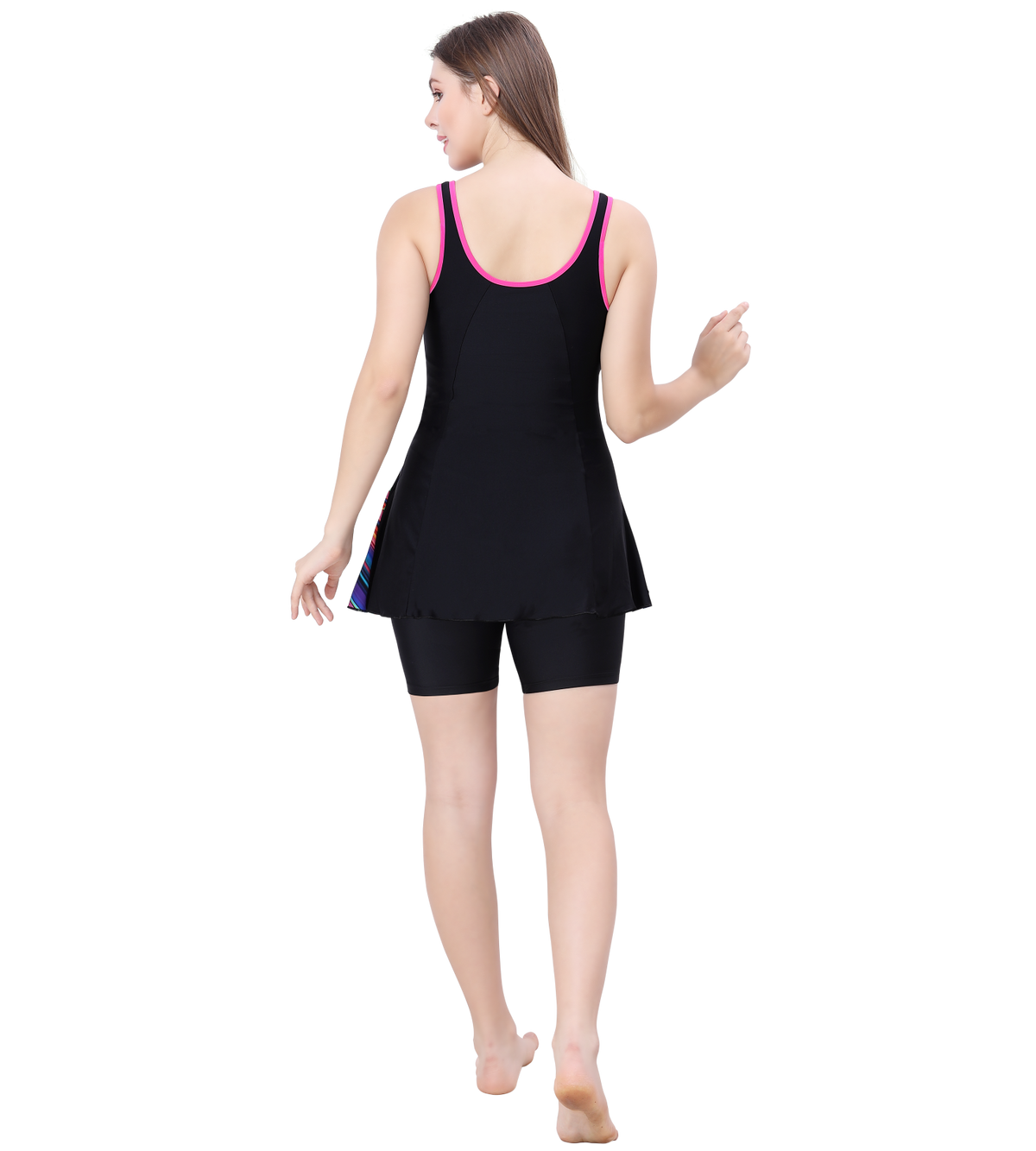 U-BACK SWIMDRESS PRITED PANEL WITH BOYLEG
