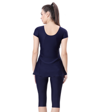LACTRA U-BACK SWIMDRESS SLEEVE WITH CONTRAST SIDE PANEL, KNEE  LEG