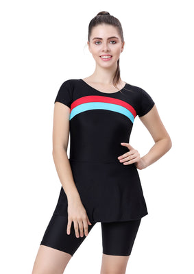 U- BACK SWIMDRESS ( SLEEVE WITH UPPER KNEE BOYLEG)