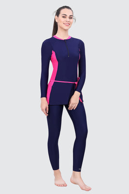 2 PIECE FULL BODYSUIT (FRONT ZIP WITH CONTRAST PANEL)