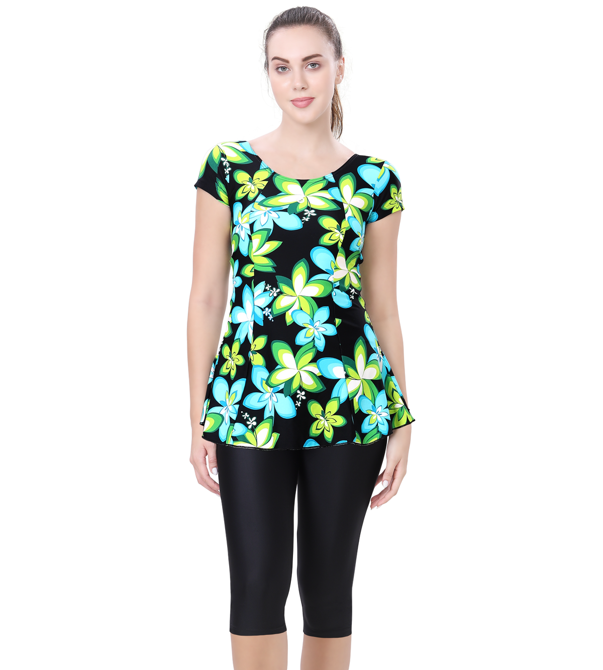 LACTRA U-BACK SWIMDRESS SLEEVE WITH CONTRAST KNEE LEG