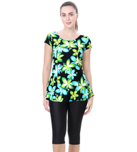 LACTRA U-BACK SWIMDRESS SLEEVE WITH CONTRAST KNEE LEG