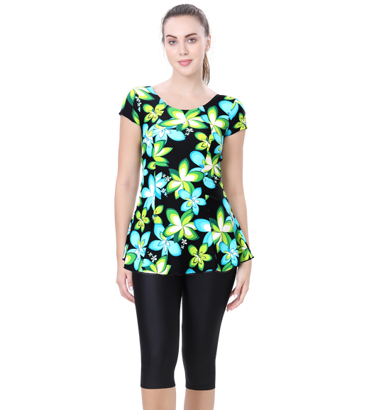 LACTRA U-BACK SWIMDRESS SLEEVE WITH CONTRAST KNEE LEG