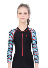 Load image into Gallery viewer, FRONT ZIP FULL BODYSUIT WITH PRINTED SLEEVE.