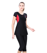 LACTRA U-BACK SWIMDRESS SLEEVE WITH CONTRAST SIDE PANEL, KNEE  LEG