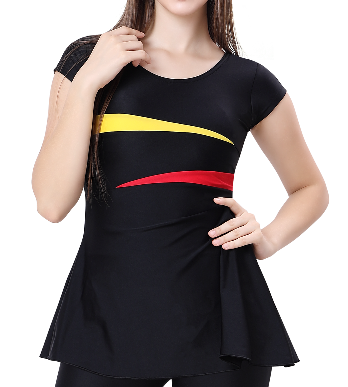 LACTRA U-BACK SWIMDRESS SLEEVE WITH CONTRAST SIDE PANEL, KNEE  LEG