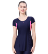 LACTRA U-BACK SWIMDRESS SLEEVE WITH CONTRAST SIDE PANEL, KNEE  LEG